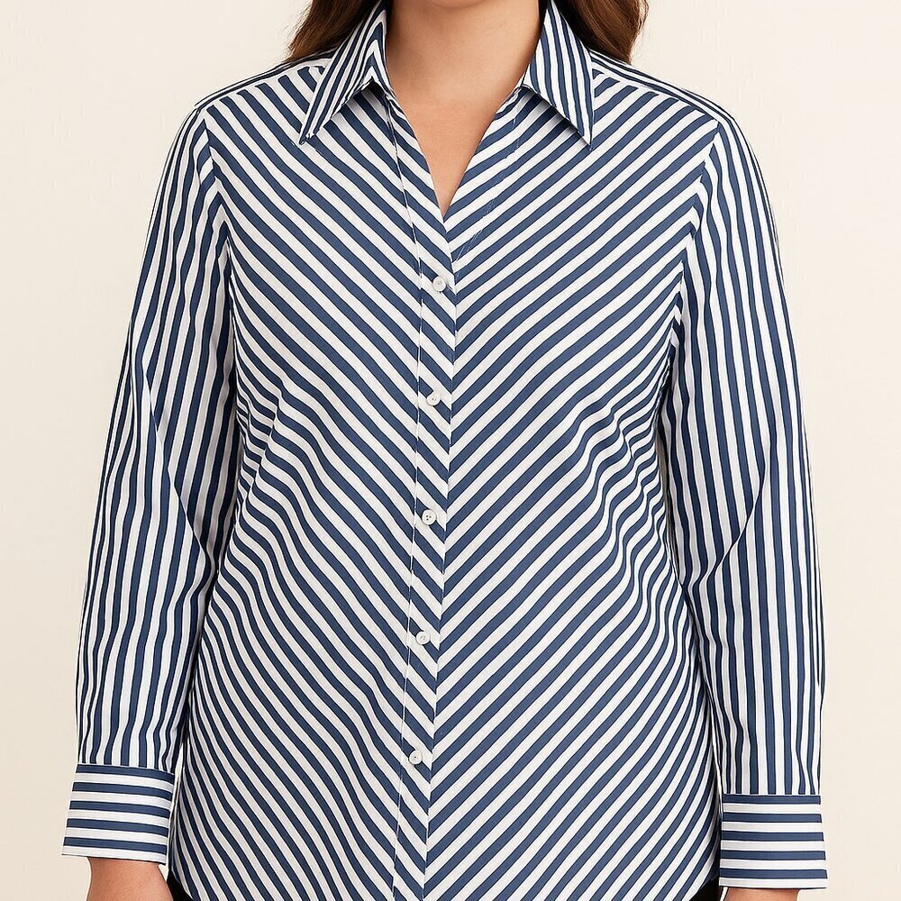 Foxcroft NYC 16W Non-Iron Stretch Striped Button Down Blouse - Picture 1 of 6